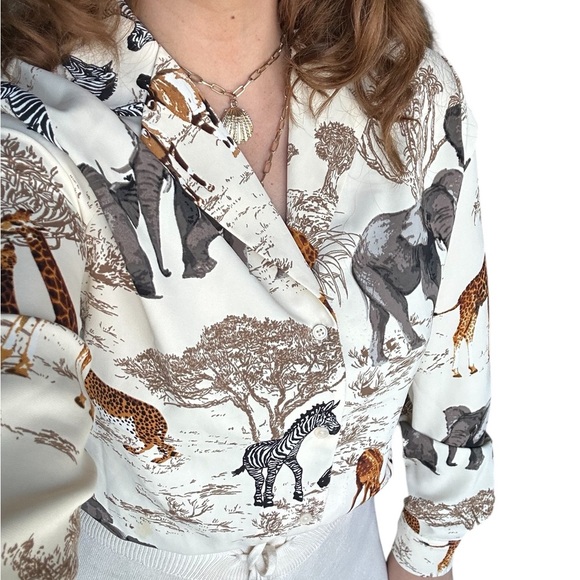 Rachel Zoe Cream Animal Print Blouse XS – Safari-Inspired Design - Picture 8 of 8